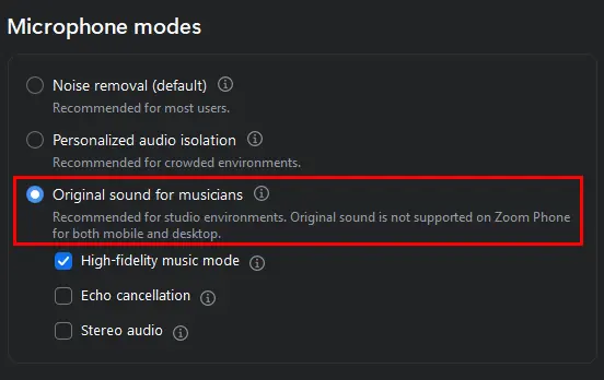 Ενεργοποίηση Original Sound for Musicians