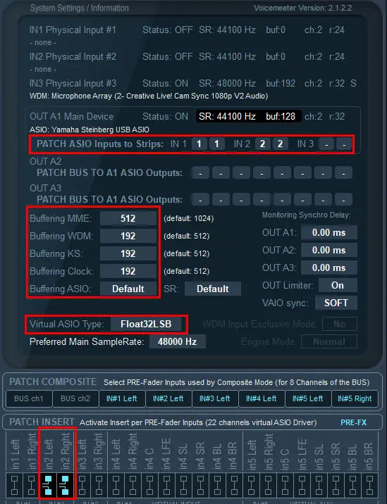 System Settings του Voicemeeter