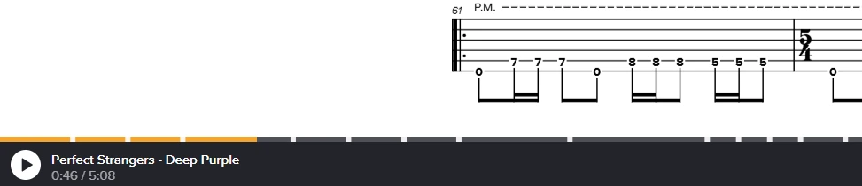 Το κουμπί play και pause στο control bar του Soundslice